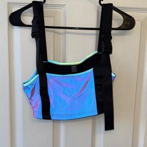 SHEIN Blue and Purple Crop Top with Black Straps